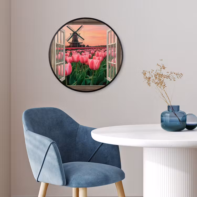 Doorkijk - Tulpen - Bloemen - Molen - Raam Fotolijst rond zonder passe partout klein -sfeer2