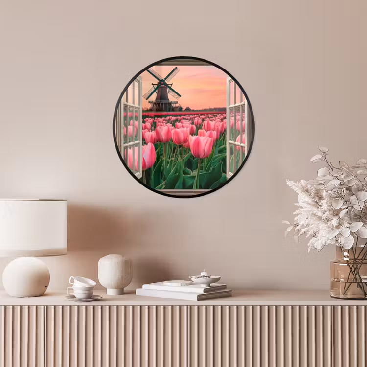 Doorkijk - Tulpen - Bloemen - Molen - Raam Fotolijst rond zonder passe partout klein -sfeer3