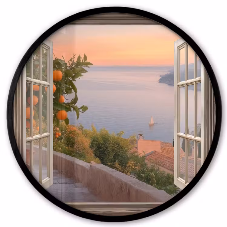 Doorkijk - Uitzicht - Meer - Landschap Fotolijst rond zonder passe partout klein -3d