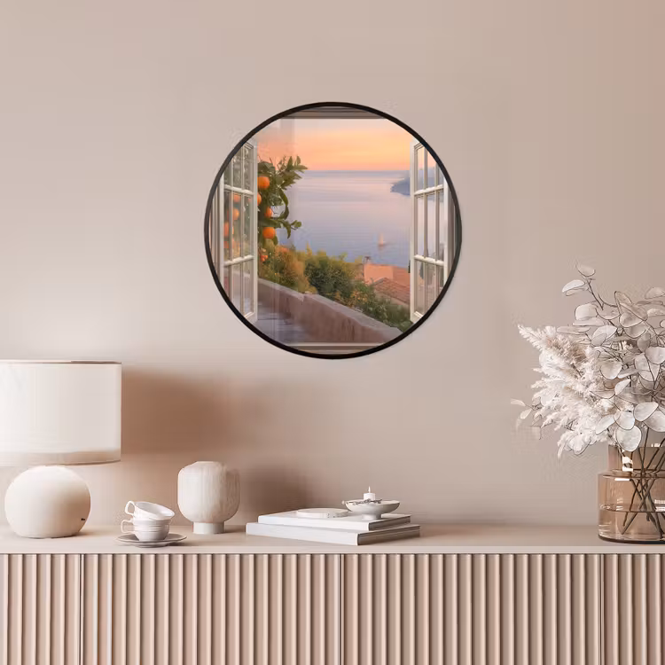 Doorkijk - Uitzicht - Meer - Landschap Fotolijst rond zonder passe partout klein -sfeer3