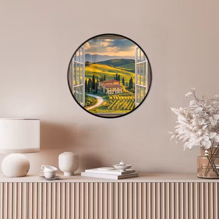 Doorkijk - Toscane - Uitzicht - Landschap - Zomer Fotolijst rond zonder passe partout klein -sfeer3