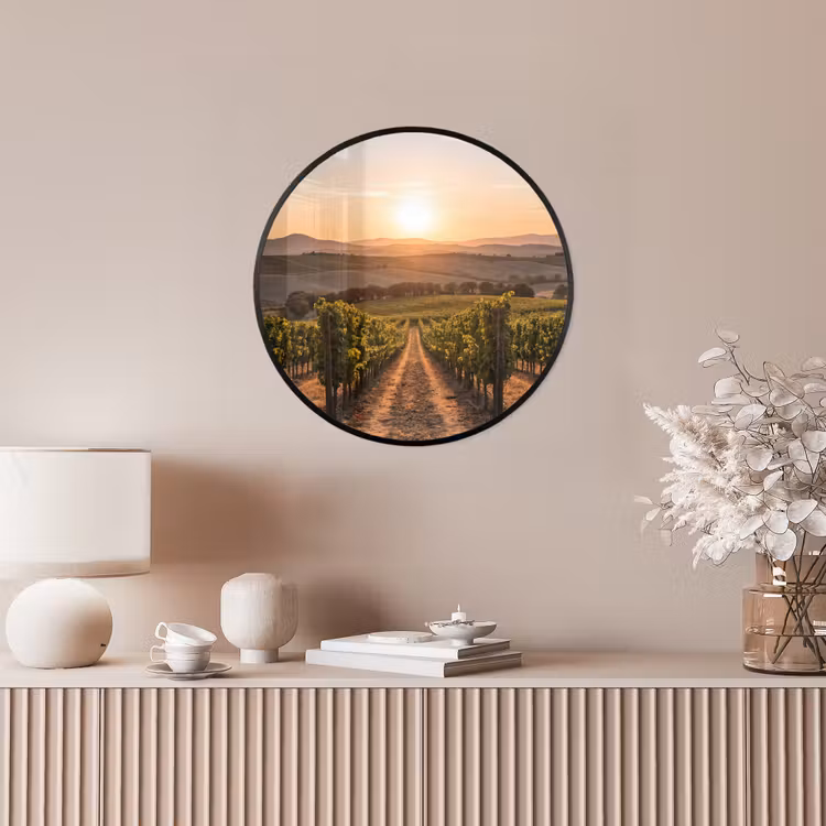 Wijngaard - Zonsondergang - Landschap Fotolijst rond zonder passe partout klein -sfeer3