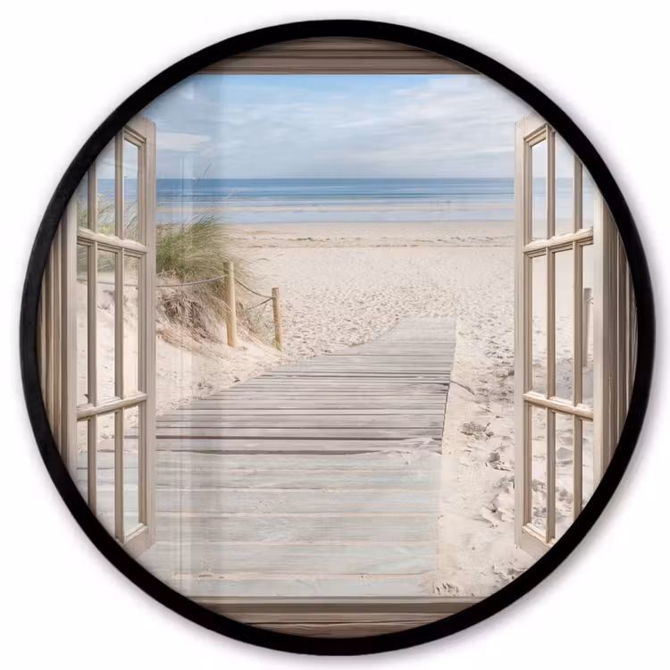 Doorkijk - Strand - Duinen - Pad - Landschap Fotolijst rond zonder passe partout klein -3d