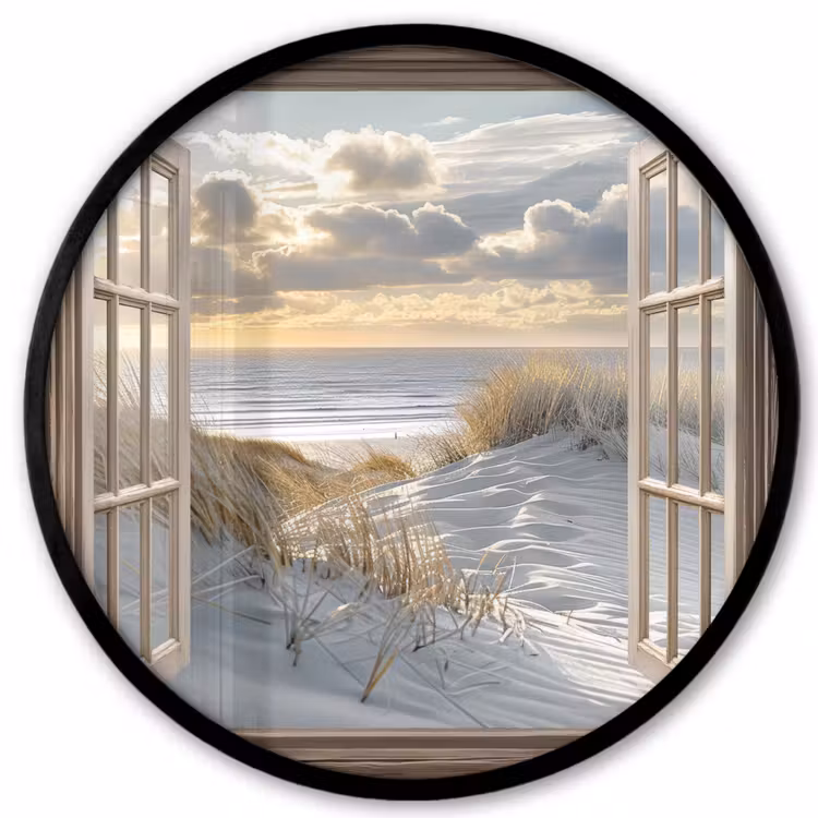 Doorkijk - Strand - Duinen - Zee - Natuur Fotolijst rond zonder passe partout klein -3d