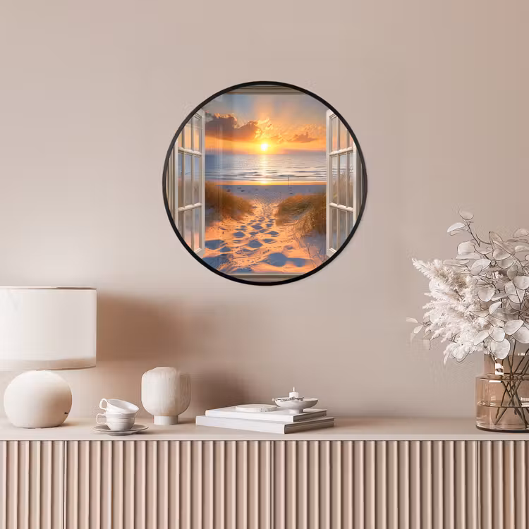 Doorkijk - Strand - Duinen - Zonsondergang Fotolijst rond zonder passe partout klein -sfeer3