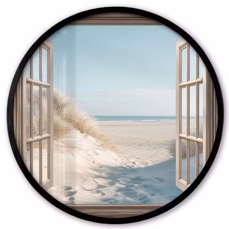 Doorkijk - Helmgras - Duinen - Zee - Landschap Fotolijst rond zonder passe partout klein -3d