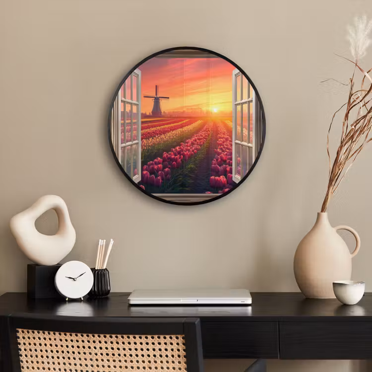 Doorkijk - Tulpen - Zonsondergang - Bloemen - Kleurrijk Fotolijst rond zonder passe partout klein -sfeer1