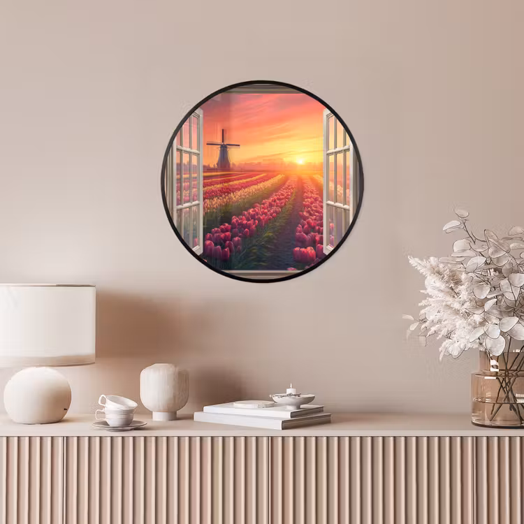 Doorkijk - Tulpen - Zonsondergang - Bloemen - Kleurrijk Fotolijst rond zonder passe partout klein -sfeer3