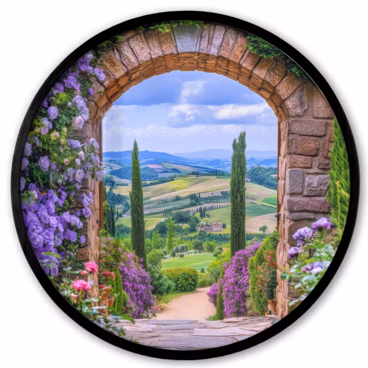 Doorkijk - Toscane - Landschap - Poort Fotolijst rond zonder passe partout klein -3d