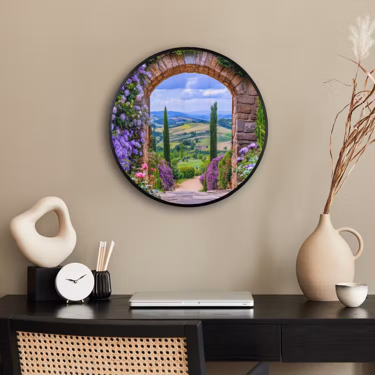Doorkijk - Toscane - Landschap - Poort Fotolijst rond zonder passe partout klein -sfeer1