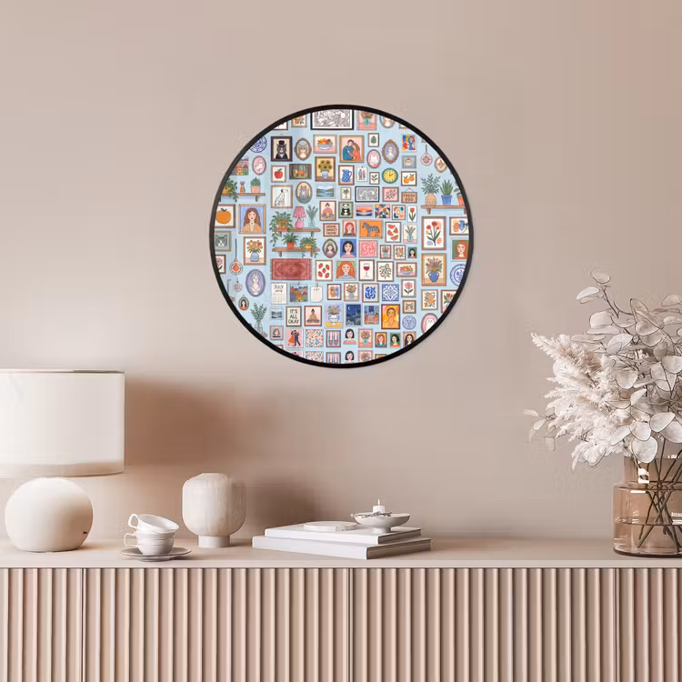 Wanddecoratie - Collectie - Huis - Illustratief - Kleurrijk Fotolijst rond zonder passe partout klein -sfeer3