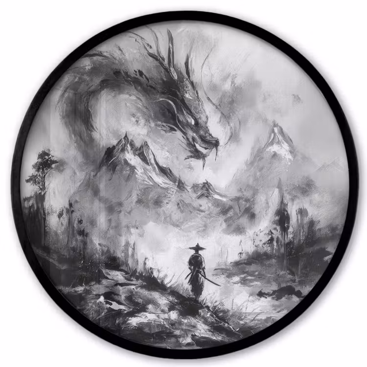 Krijger - Draak - Grijs Fotolijst rond zonder passe partout klein -3d