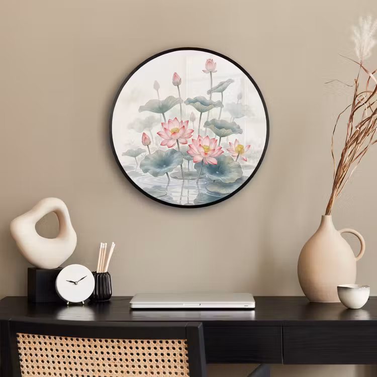 Aquarel - Lotusbloemen - Kleurrijk Fotolijst rond zonder passe partout klein -sfeer1
