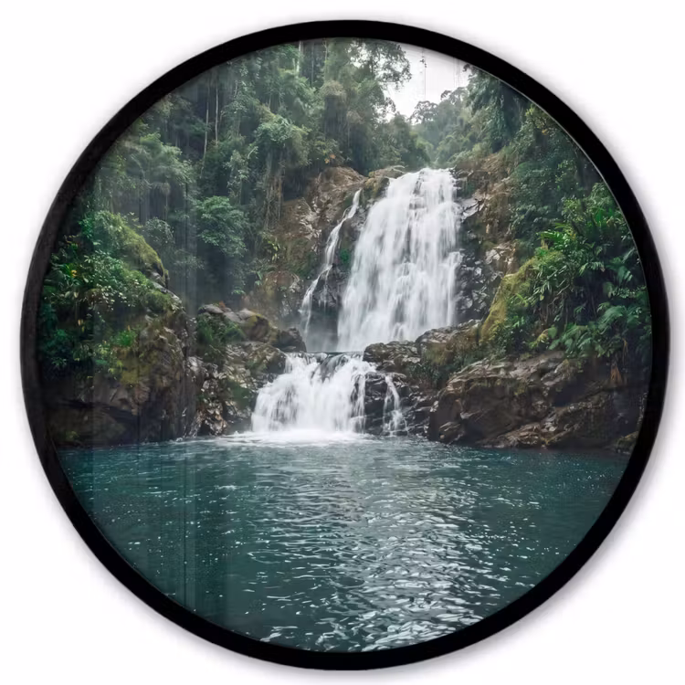 Waterfall - Forest - Nature - Greenkhgyguyg Fotolijst rond zonder passe partout klein -3d