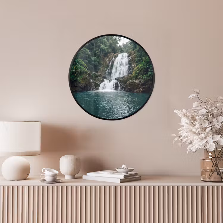 Waterfall - Forest - Nature - Greenkhgyguyg Fotolijst rond zonder passe partout klein -sfeer3