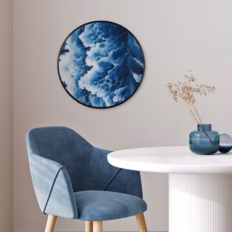 Golven - Blauw - Schuim Fotolijst rond zonder passe partout klein -sfeer2