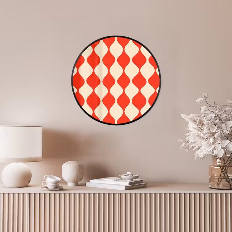 Golvend patroon - Retro - Rood - Beige Fotolijst rond zonder passe partout klein 856 -sfeer3