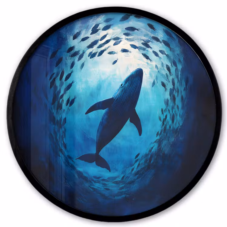 Walvis - Vissen - Donkerblauw Fotolijst rond zonder passe partout klein -3d