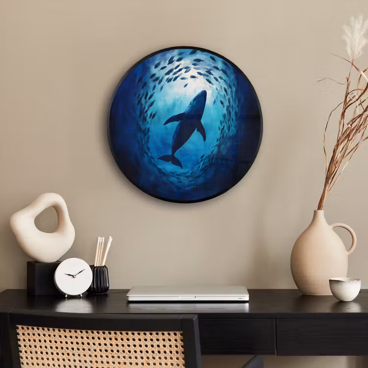 Walvis - Vissen - Donkerblauw Fotolijst rond zonder passe partout klein -sfeer1