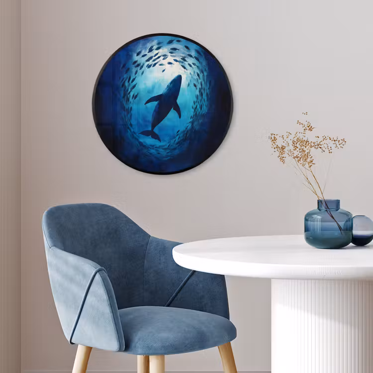 Walvis - Vissen - Donkerblauw Fotolijst rond zonder passe partout klein -sfeer2