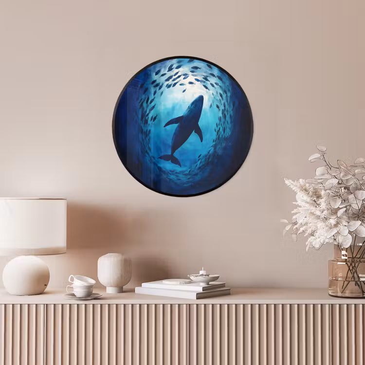 Walvis - Vissen - Donkerblauw Fotolijst rond zonder passe partout klein -sfeer3