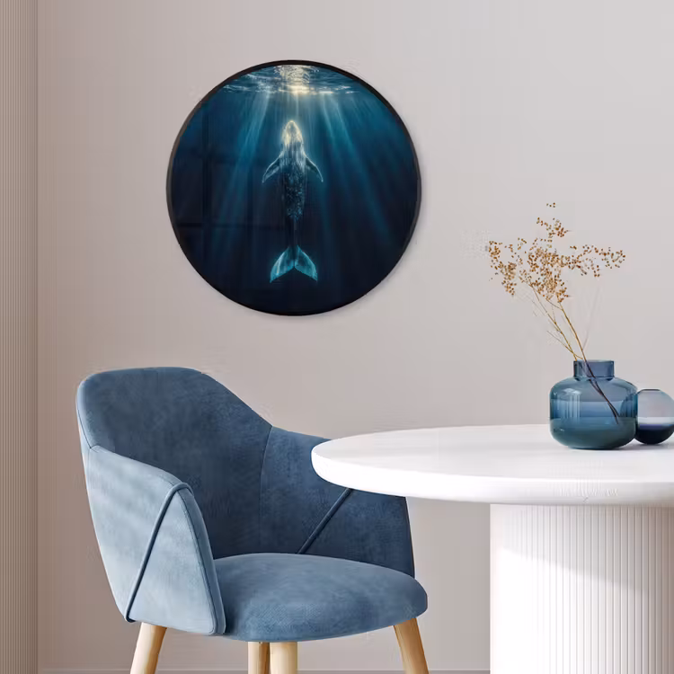 Walvis - Water - Zonnestralen - Blauw Fotolijst rond zonder passe partout klein -sfeer2