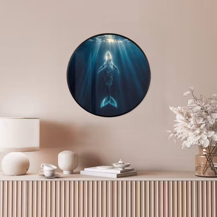 Walvis - Water - Zonnestralen - Blauw Fotolijst rond zonder passe partout klein -sfeer3