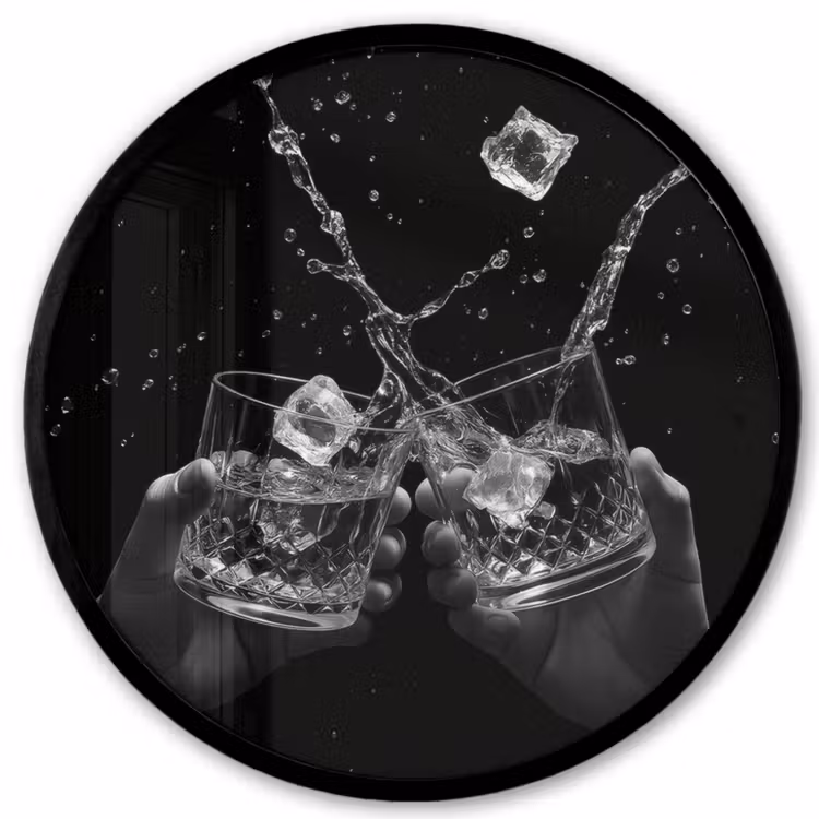 Whiskyglazen - Ijs - Spetters - Zwart Fotolijst rond zonder passe partout klein -3d