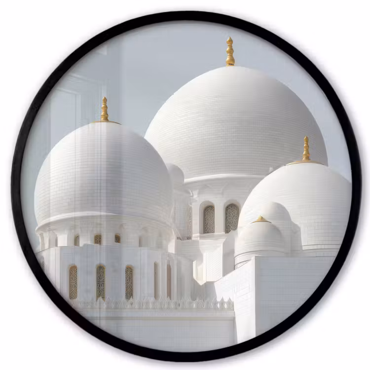 Witte koepels - Helderblauwe lucht - Islamitisch Fotolijst rond zonder passe partout klein -3d