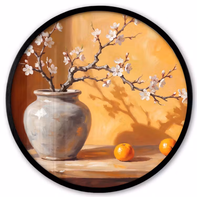 Photo Frame Round - White Flowers - Still Life - Witte bloemen - Stilleven Fotolijst rond zonder passe partout klein