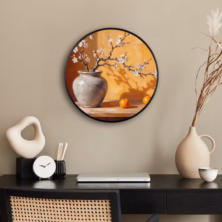 Photo Frame Round - White Flowers - Still Life - Witte bloemen - Stilleven Fotolijst rond zonder passe partout klein