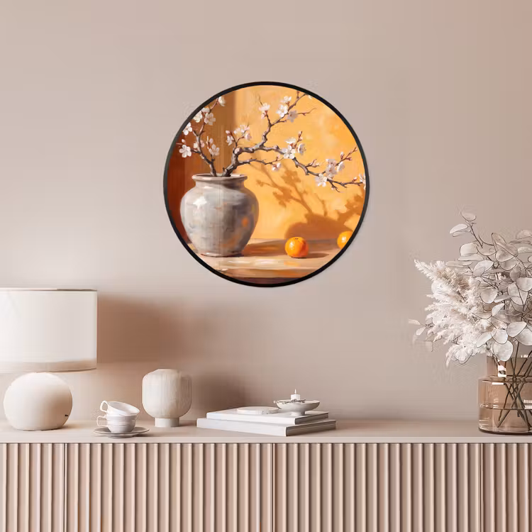 Photo Frame Round - White Flowers - Still Life - Witte bloemen - Stilleven Fotolijst rond zonder passe partout klein