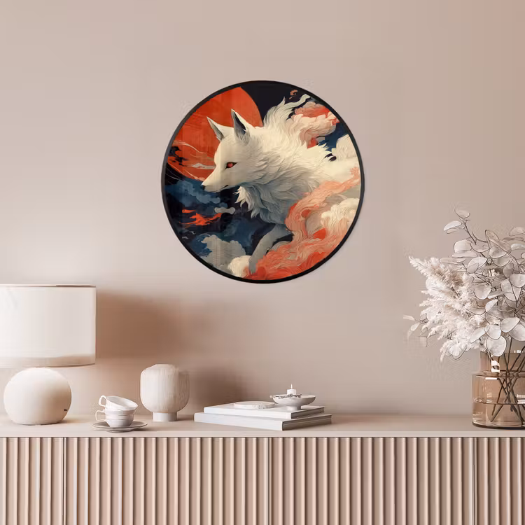 Witte vos - wolken - maan Fotolijst rond zonder passe partout klein -sfeer3