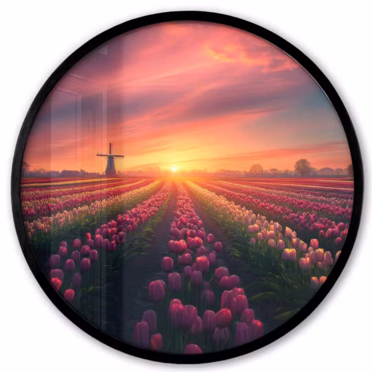 Windmolen - Zonsondergang - Landschap Fotolijst rond zonder passe partout klein -3d