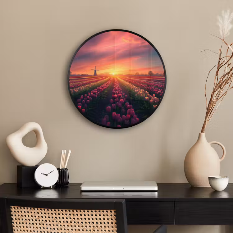Windmolen - Zonsondergang - Landschap Fotolijst rond zonder passe partout klein -sfeer1