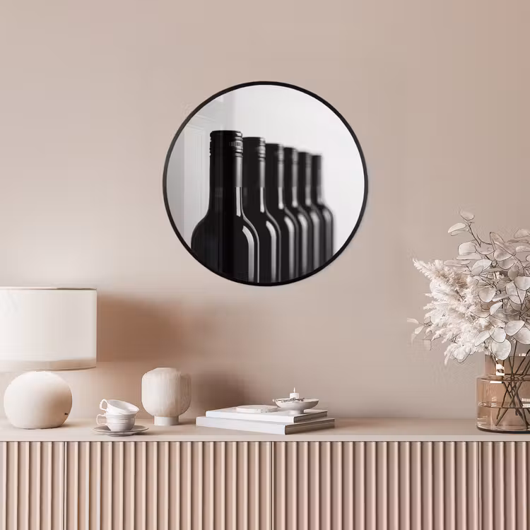 Wijnflessen - Zwart - Minimalistisch Fotolijst rond zonder passe partout klein -sfeer3