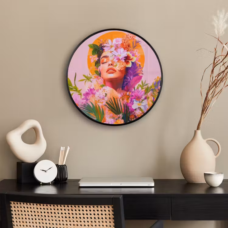 Vrouw - Abstract - Cirkel - Bloemen Fotolijst rond zonder passe partout klein -sfeer1