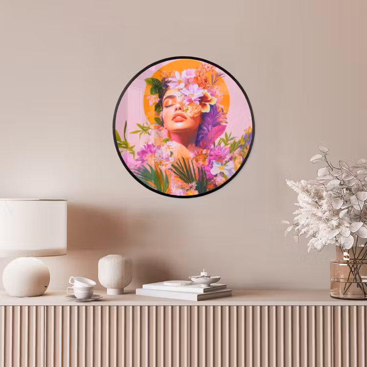 Vrouw - Abstract - Cirkel - Bloemen Fotolijst rond zonder passe partout klein -sfeer3