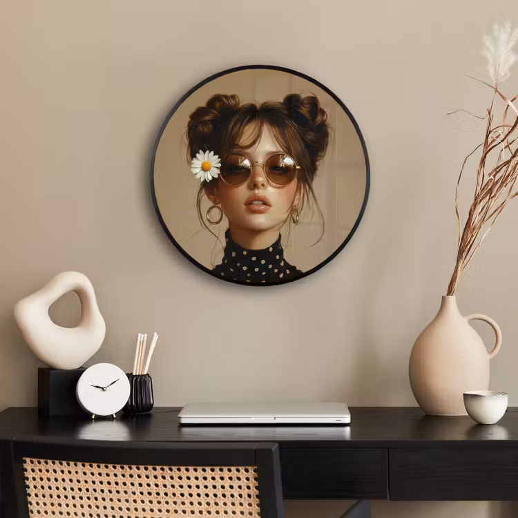 Vrouw - Beige - Bloem - Modern - Portret Fotolijst rond zonder passe partout klein -sfeer1