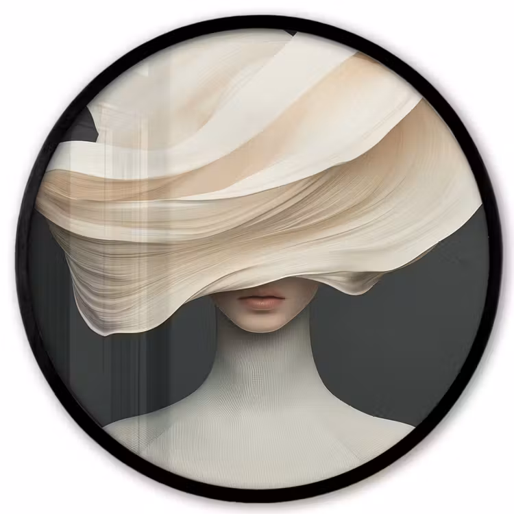 Vrouw - Beige - hoed Fotolijst rond zonder passe partout klein -3d