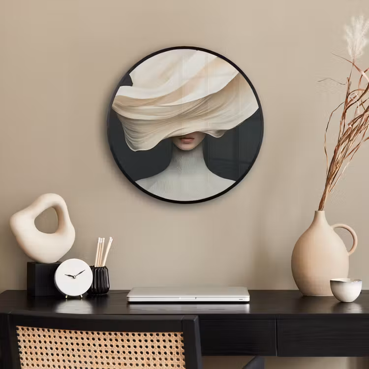Vrouw - Beige - hoed Fotolijst rond zonder passe partout klein -sfeer1