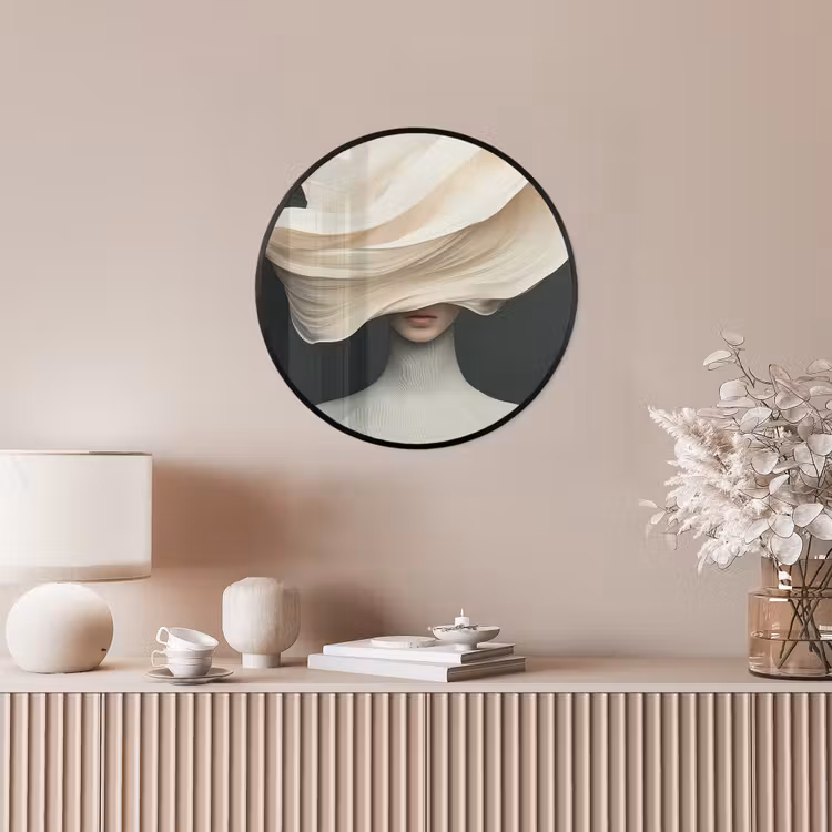 Vrouw - Beige - hoed Fotolijst rond zonder passe partout klein -sfeer3