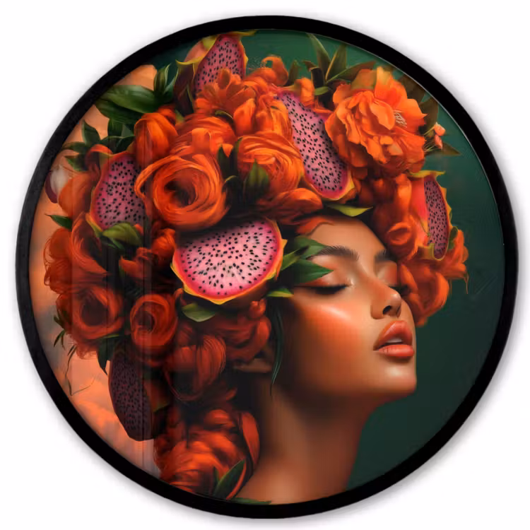 Vrouw - Drankenfruit - Rozen Fotolijst rond zonder passe partout klein -3d