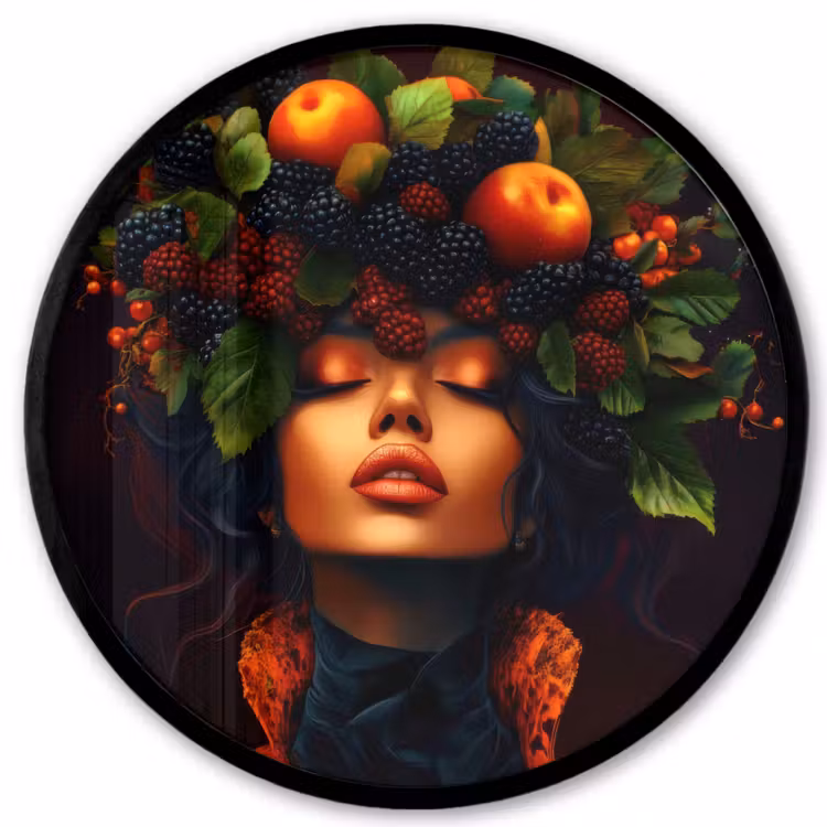 Vrouw - Zwart - Bessen - Bramen - Appels Fotolijst rond zonder passe partout klein -3d