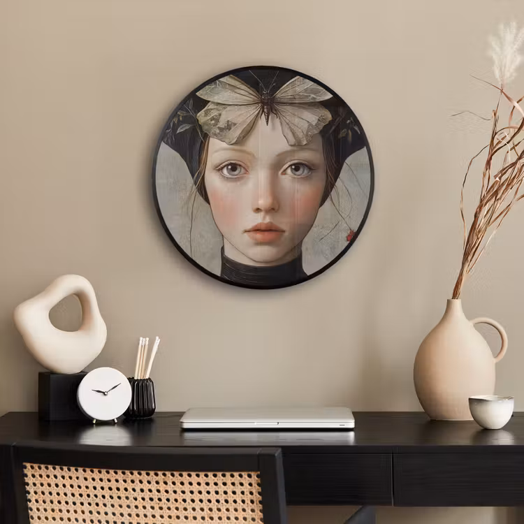 Woman - Butterfly - Art - Classic - Muted Fotolijst rond zonder passe partout klein -sfeer1