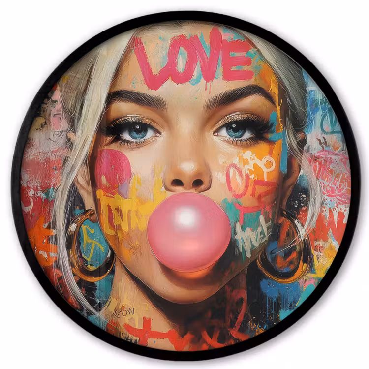 Vrouw - Kauwgom - Graffiti - Love Fotolijst rond zonder passe partout klein -3d
