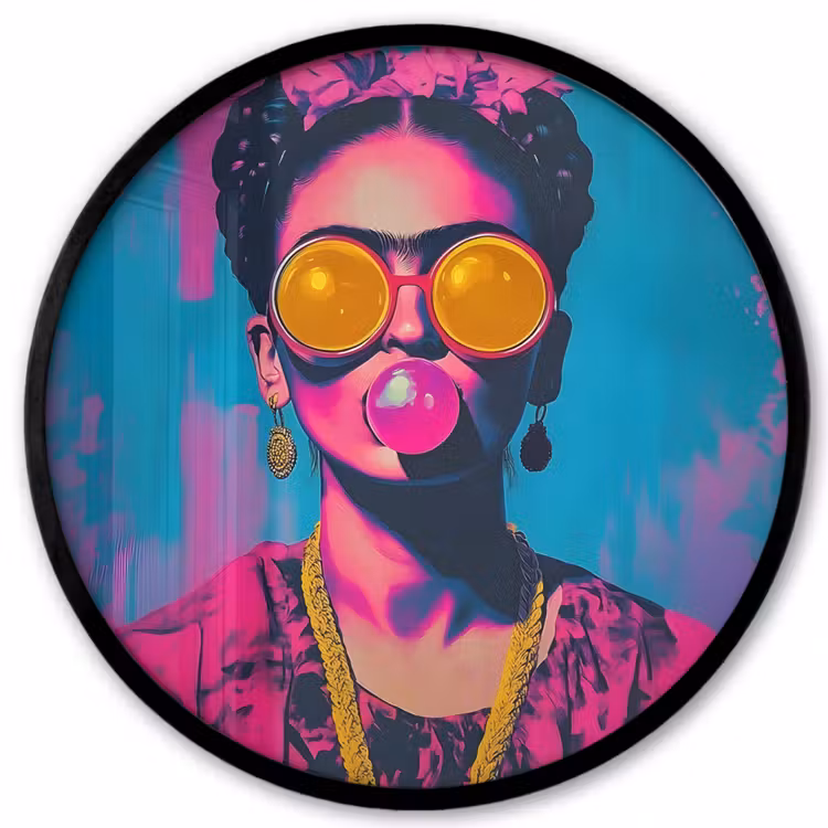 Vrouw - Kauwgom - Zonnebril - Oranje Fotolijst rond zonder passe partout klein -3d
