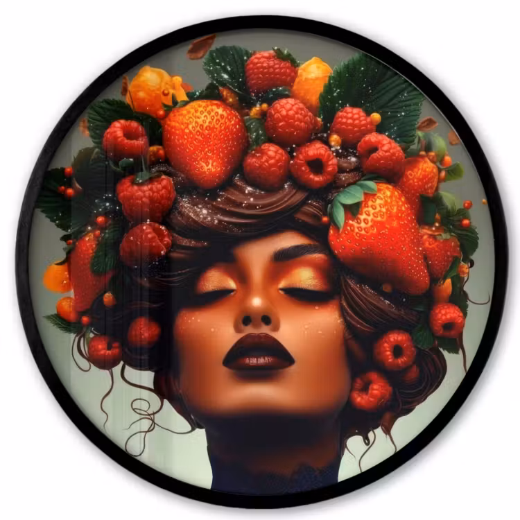 Vrouw - Chocolade - Frambozen - Aardbeien - Koekjes Fotolijst rond zonder passe partout klein -3d