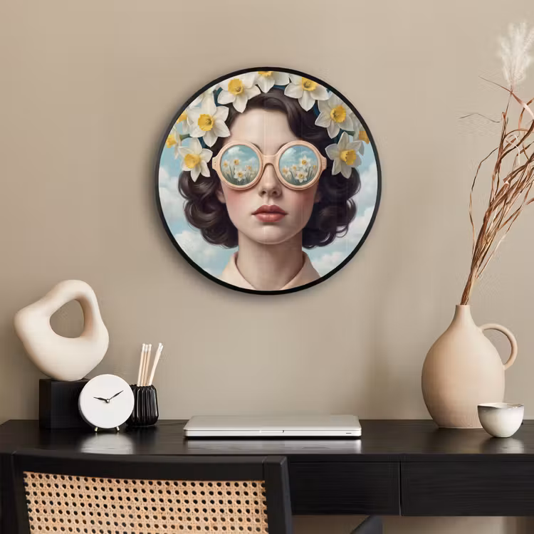 Vrouw - Narcissen - Geel Fotolijst rond zonder passe partout klein -sfeer1