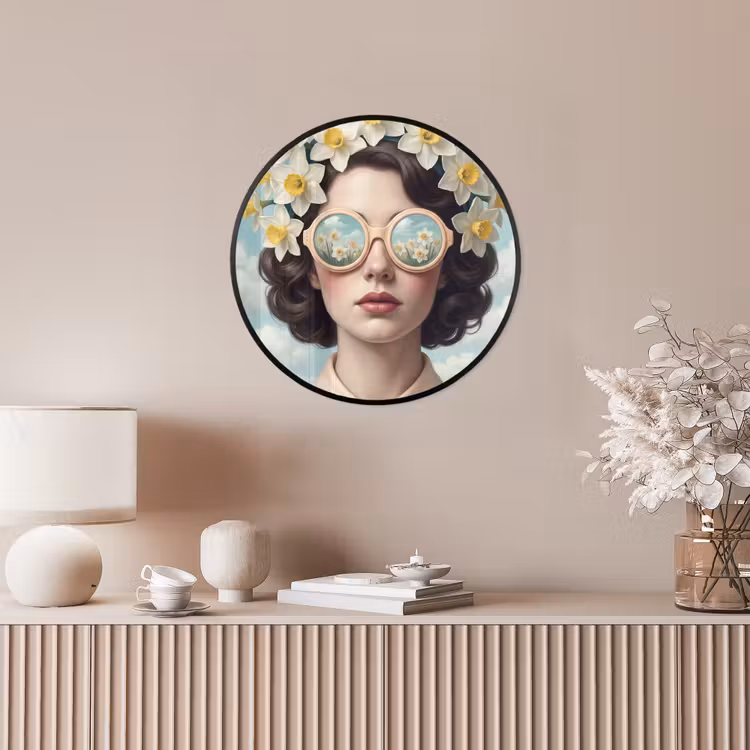 Vrouw - Narcissen - Geel Fotolijst rond zonder passe partout klein -sfeer3